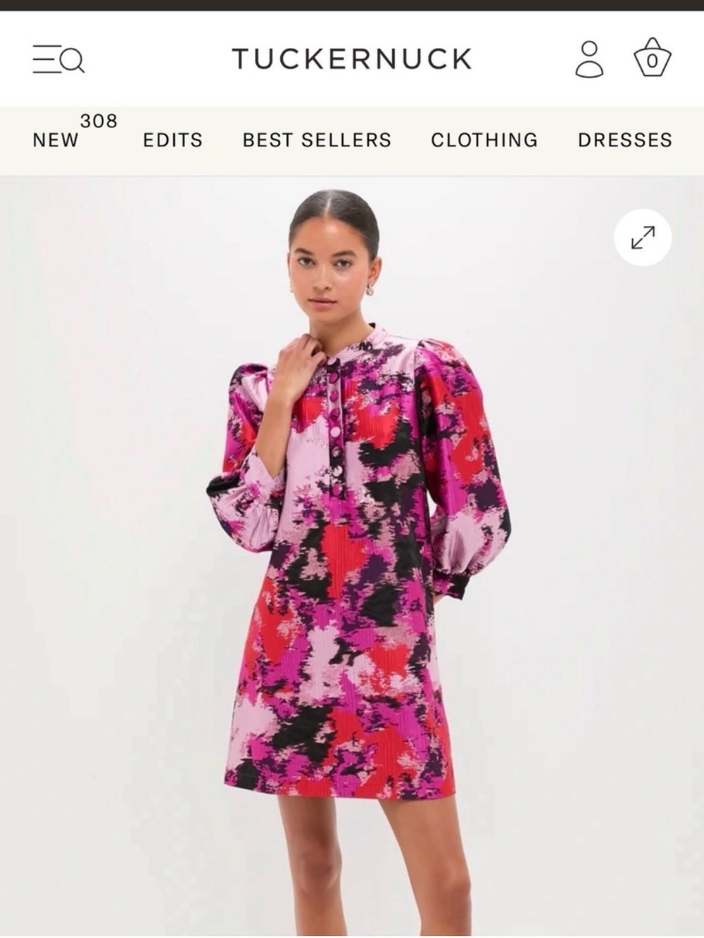 Tuckernuck Multicolor Pink Red Floral Puff-Sleeve Mini Dress